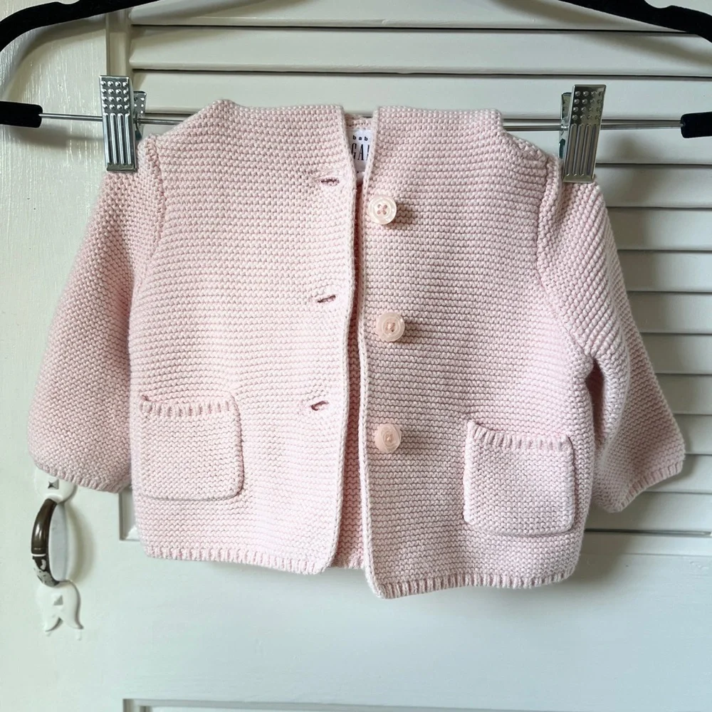 GAP‎ BABY GAP Hooded Garter Knit Sweater in Milkshake Pink Sz 3-6 months